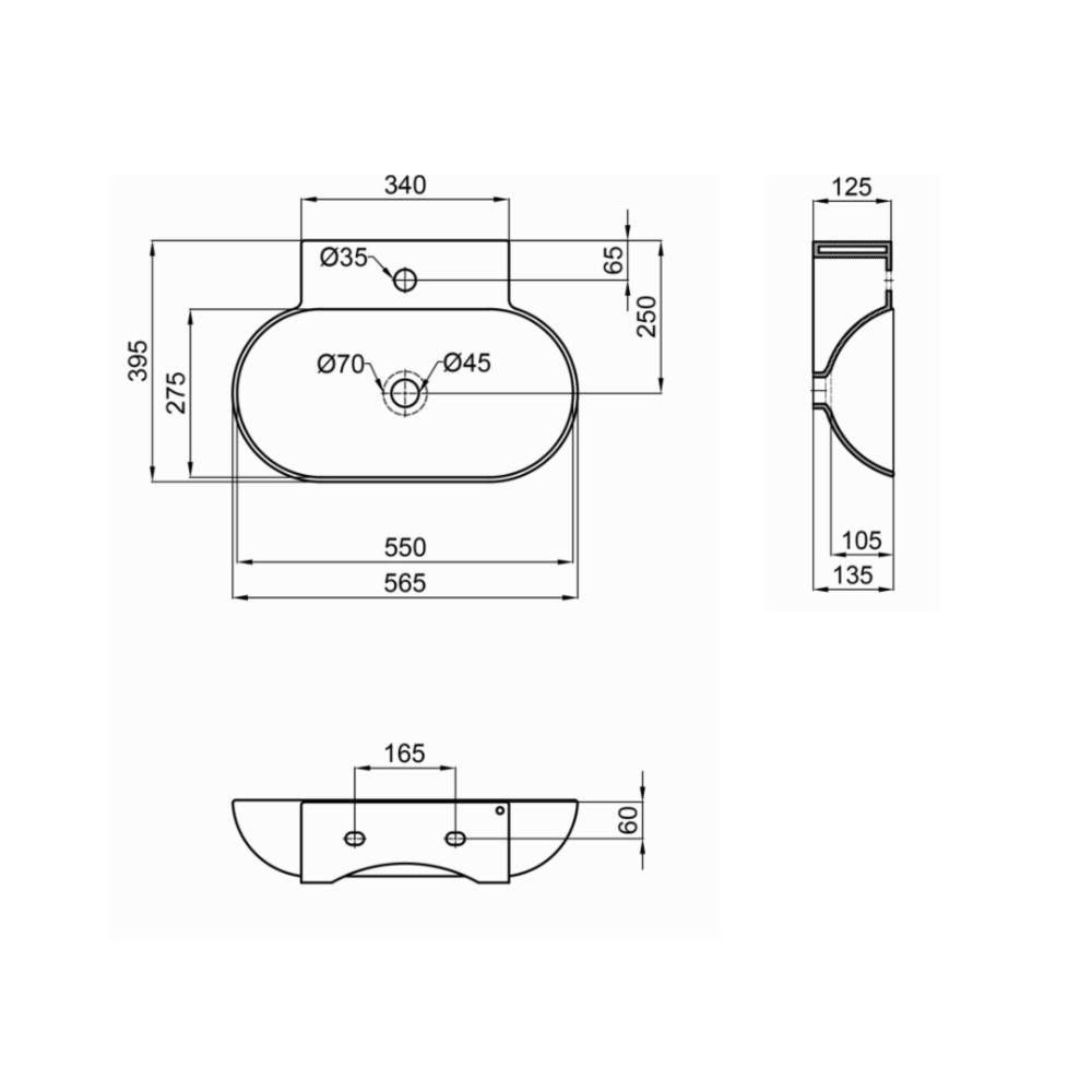 Керамическая раковина в ванную  CARDINAL QT0411K177WN:Чертеж 