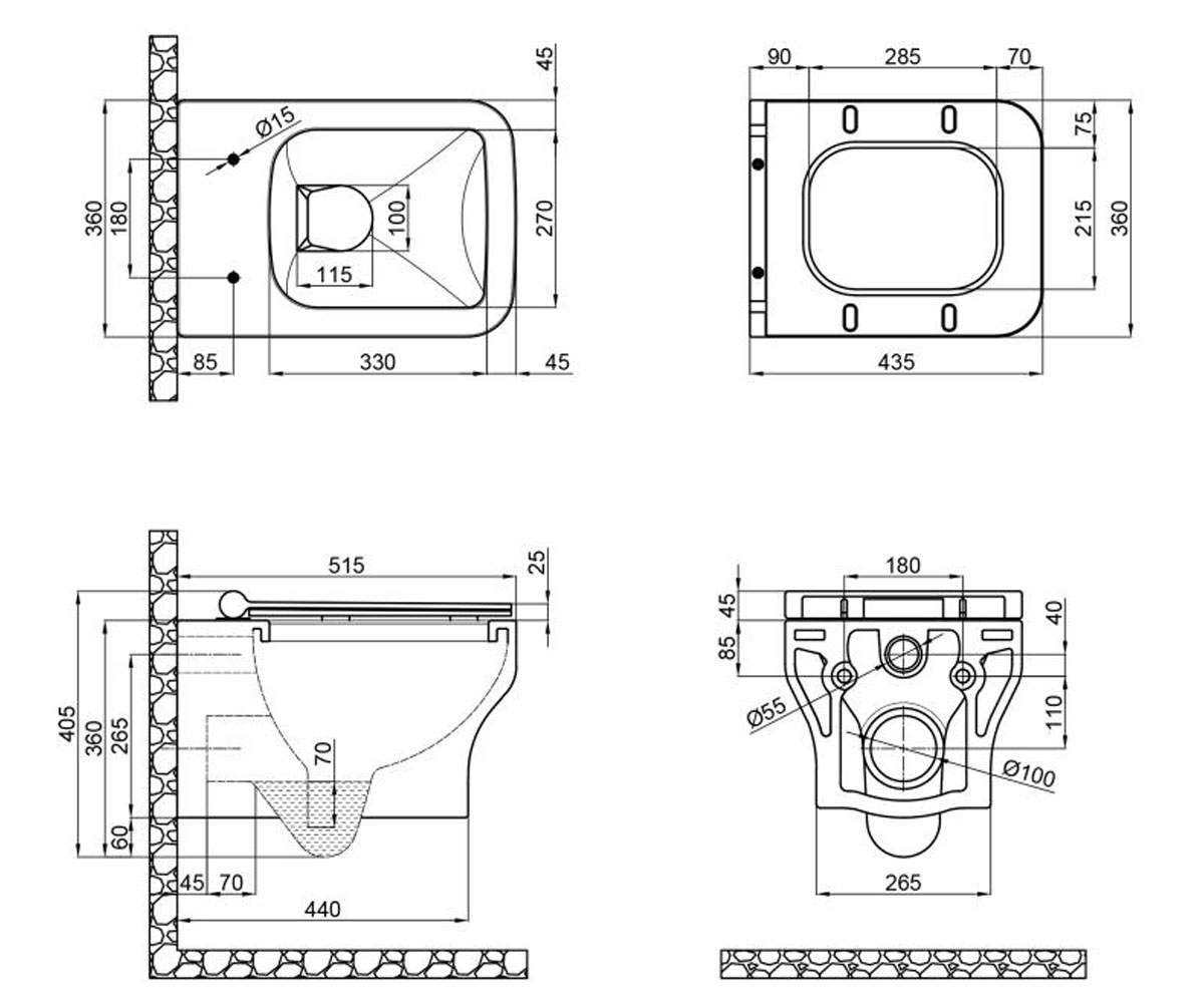Унитаз с сиденьем микролифт  CARDINAL QT0433C660HW:Чертеж 
