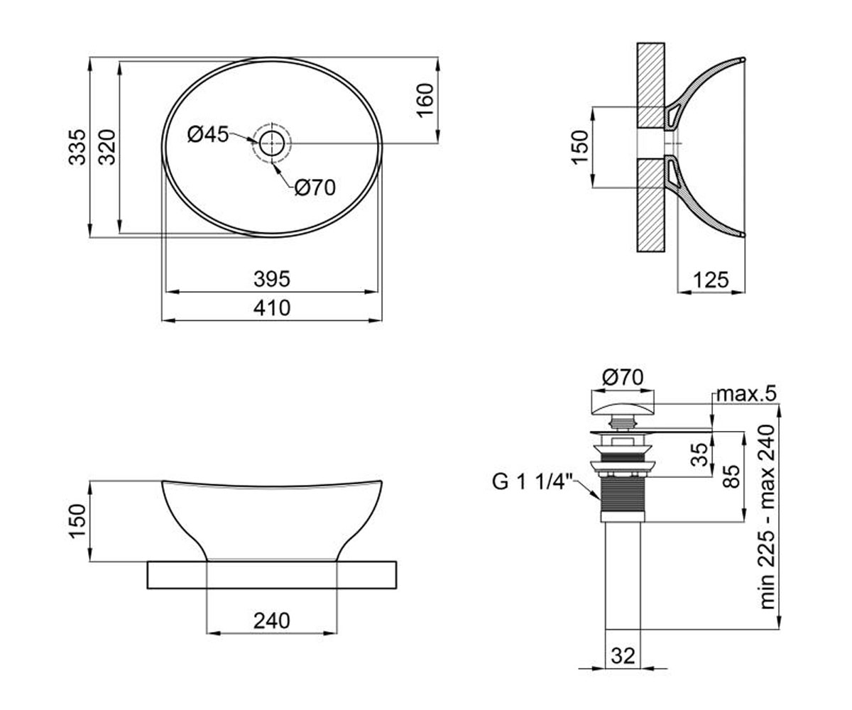 Раковина с донным клапаном  DOVE QT06113078W:Чертеж 