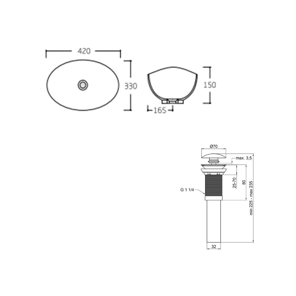 Комплект Qtap Dove: раковина накладная овальная 410x335x145 мм White + донный клапан PU02  QT06113078WN47308:Фото 2