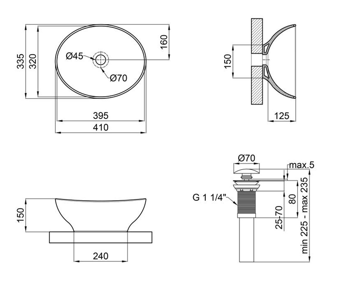 Накладная овальная раковина  DOVE QT063078MBMB:Чертеж 