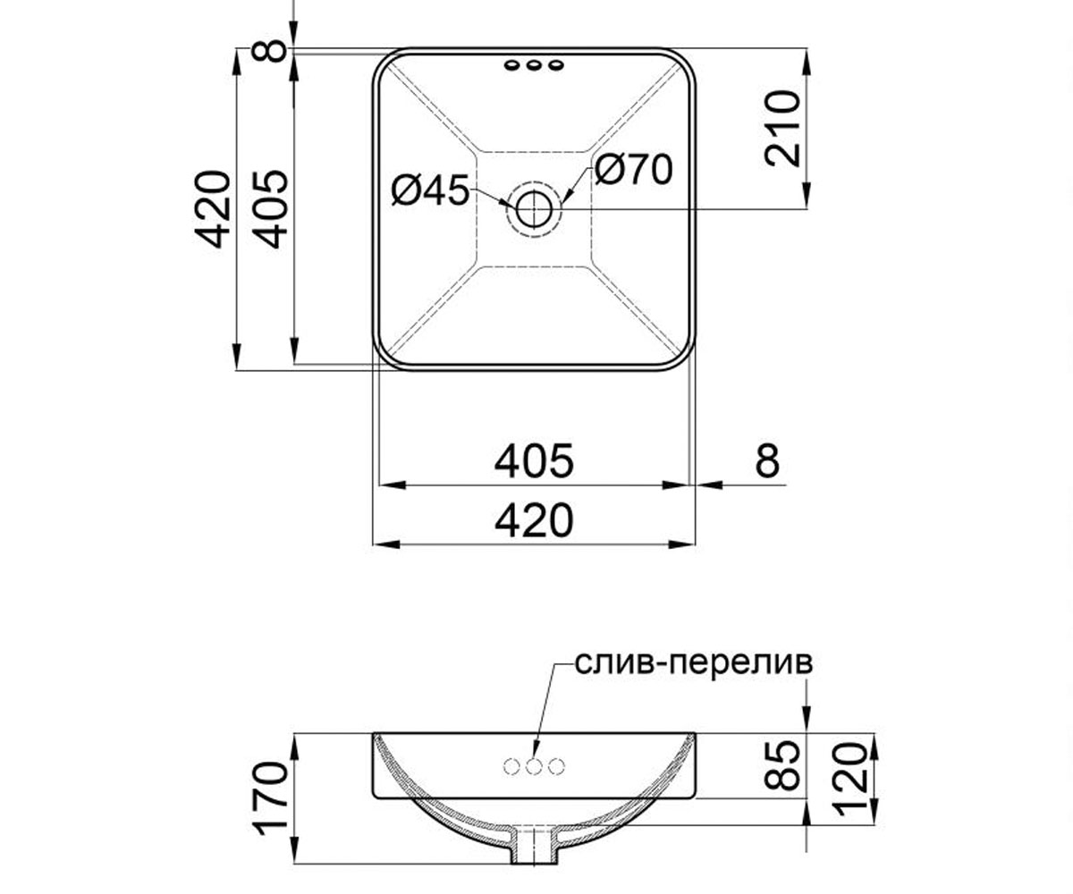 Раковина с донным клапаном 42 см  JAY QT0711K424W:Чертеж 