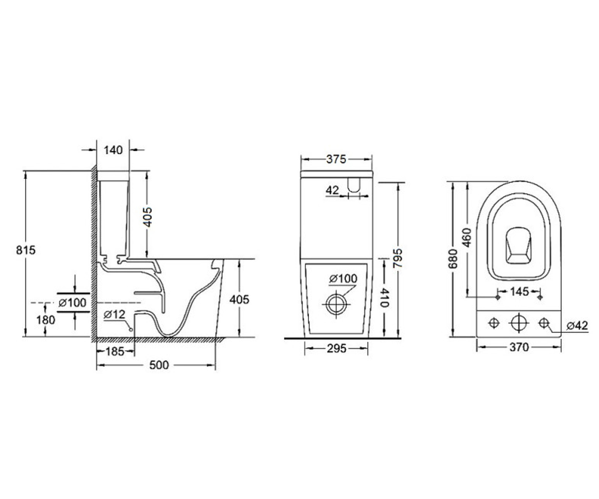 Безободковый унитаз  JAY QT07222176W:Чертеж 