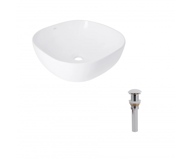 Комплект Qtap Kolibri: Раковина накладна 400x400x140 мм, White, квадратна + Донний клапан Pop-up PU02 QTAP  QT10116303W48466 QT10116303W48466