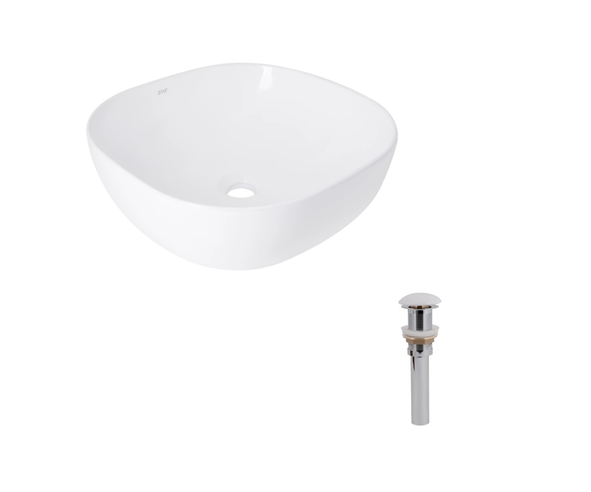 Комплект Qtap Kolibri: Раковина накладна 425x425x140 мм, White, квадратна + Донний клапан Pop-up PU02 QTAP  QT1011K396WN48468 QT1011K396WN48468
