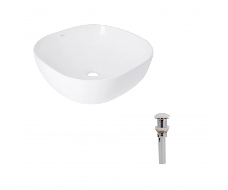 Комплект Qtap Kolibri: Раковина накладна 425x425x140 мм, White, квадратна + Донний клапан Pop-up PU02 QTAP  QT1011K396WN48468 QT1011K396WN48468