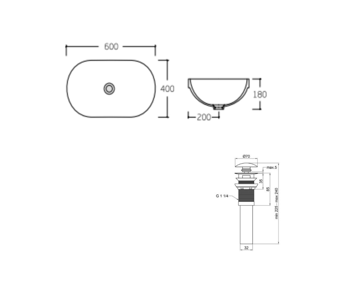 Комплект Qtap Leo: раковина врезная овальная 590x400x170 мм White + донный клапан PU02O  QT11114028WN47292:Фото 2