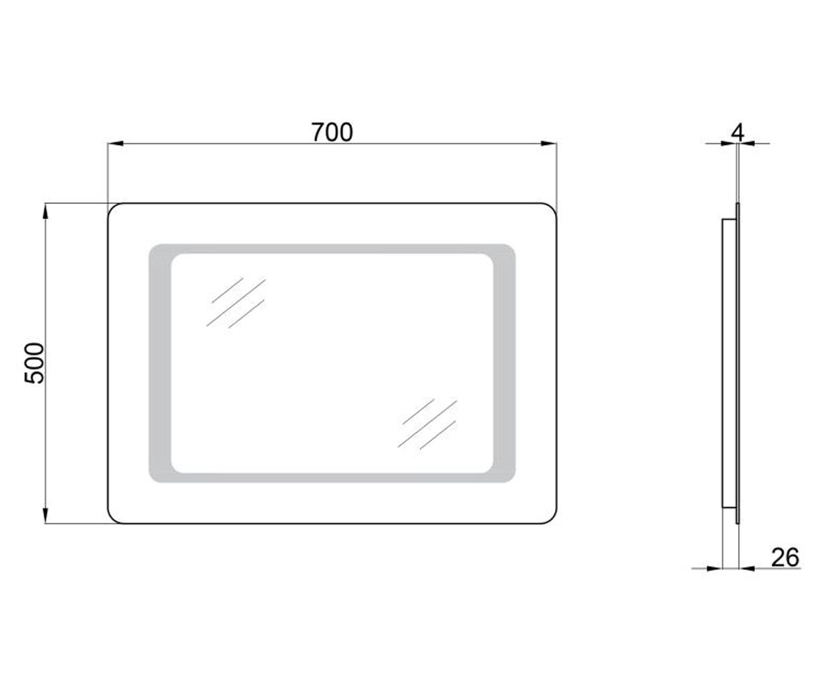 Зеркало с подсветкой 70x50 см  LEO QT117812086080W:Чертеж 