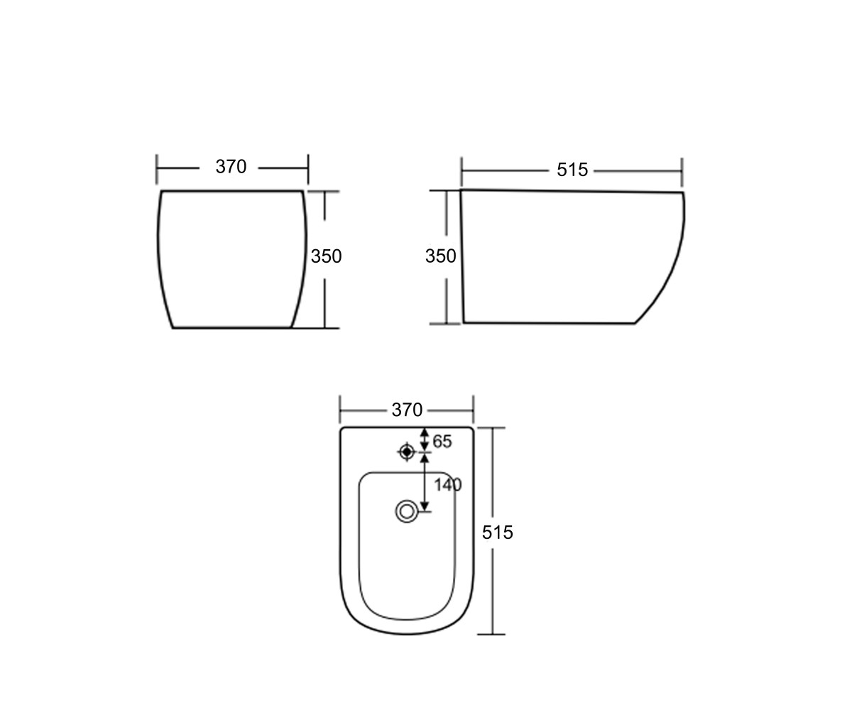 Биде подвесное Qtap Robin 515x370x350 мм, Stone grey QT13551381GSG  QT13551381GSG:Чертеж 