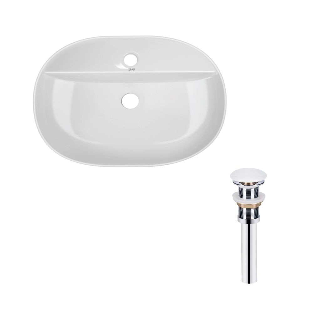 Комплект Qtap Scorpio: раковина накладная овальная 610x400x120 мм White + донный клапан PU02 QTAP  QT14112203WN47315 QT14112203WN47315