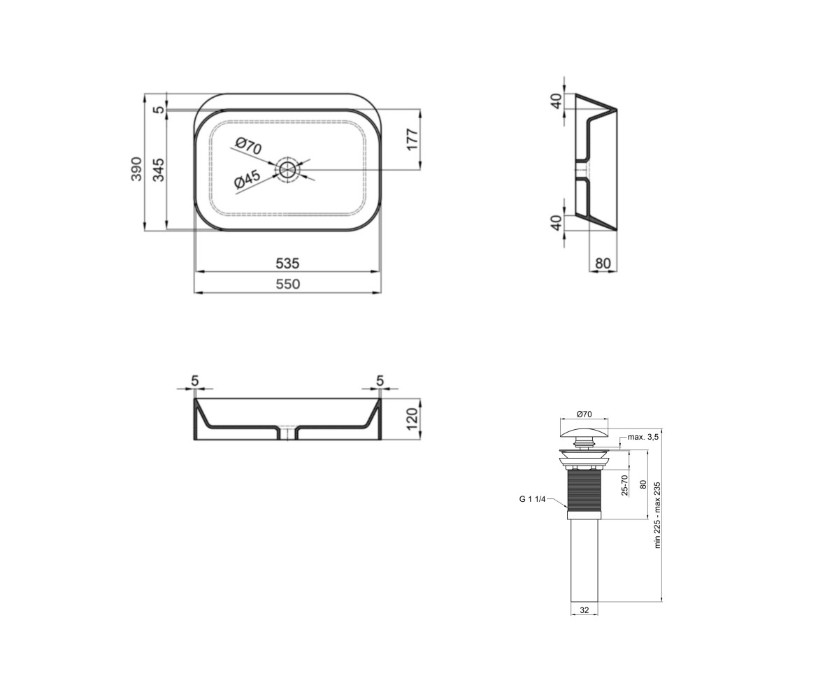 Комплект Qtap Scorpio: раковина накладная 550x390x120 мм, White, прямоугольная + донный клапан Pop-up PU02  QT14112243WN48463:Че