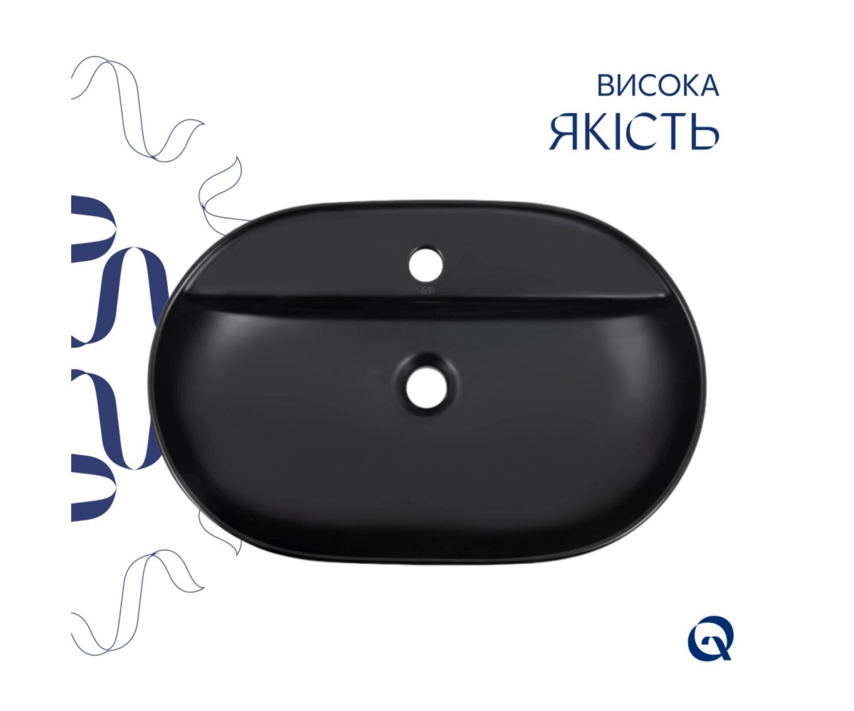 Комплект Qtap Scorpio: раковина накладная 600x400x120 мм, Matt Black, овальная + донный клапан Pop-up PU03  QT142203MBMBN48469:Ф