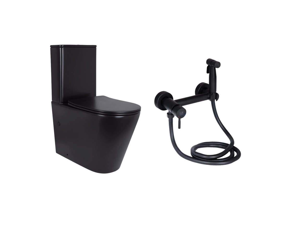 Комплект 2 в 1: підлоговий унітаз Qtap Scorpio Matt Black QT14226088AMB + набір гігієнічного душу Lidz Aria Black LDARI110BLA43394 QTAP  QT14226088AMB QT14226088AMB49123
