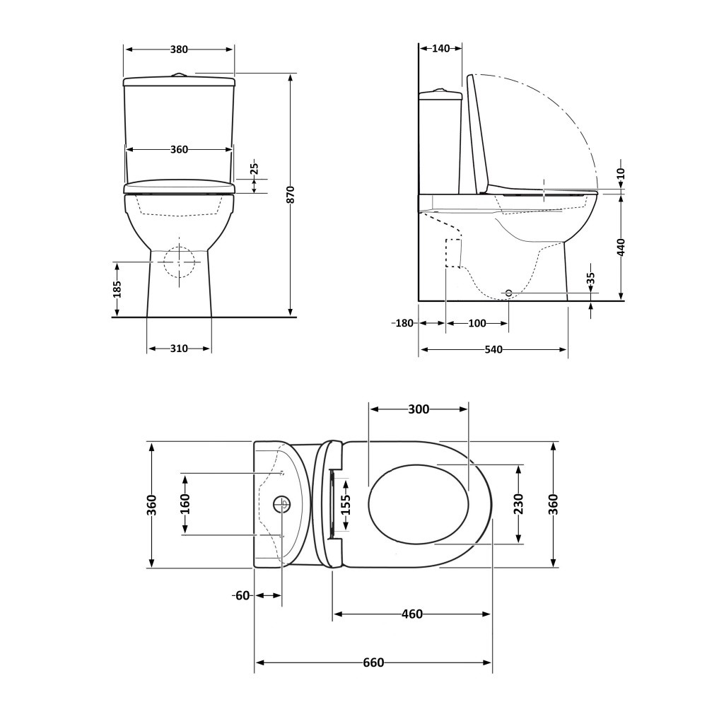Унитаз безободковый с сиденьем  SCORPIO QT14226088AMB:Чертеж 
