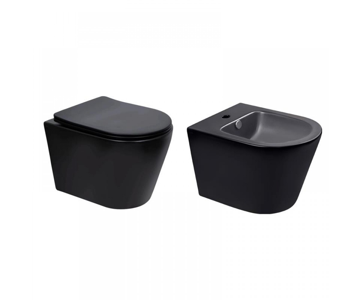 Комплект Qtap Scorpio Matt Black 2 в 1: унітаз підвісний Ultra Quiet QT14332380AMB + біде підвісне QT1455053FMB QTAP  QT14332380AMB47372 QT14332380AMB47372