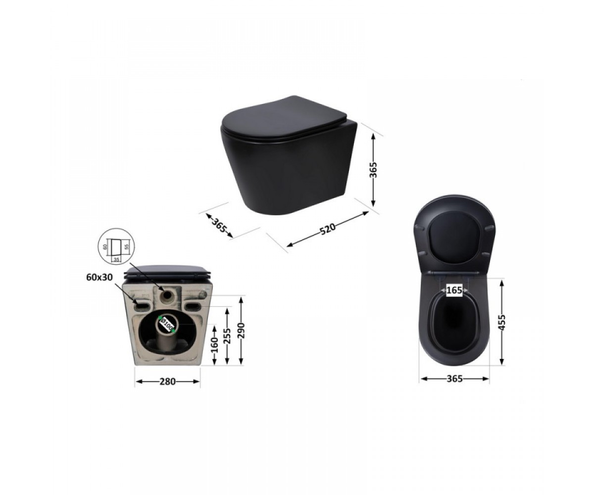 Подвесной унитаз для инсталляции  SCORPIO ULTRA QUIET QT14332380AMB:Чертеж 