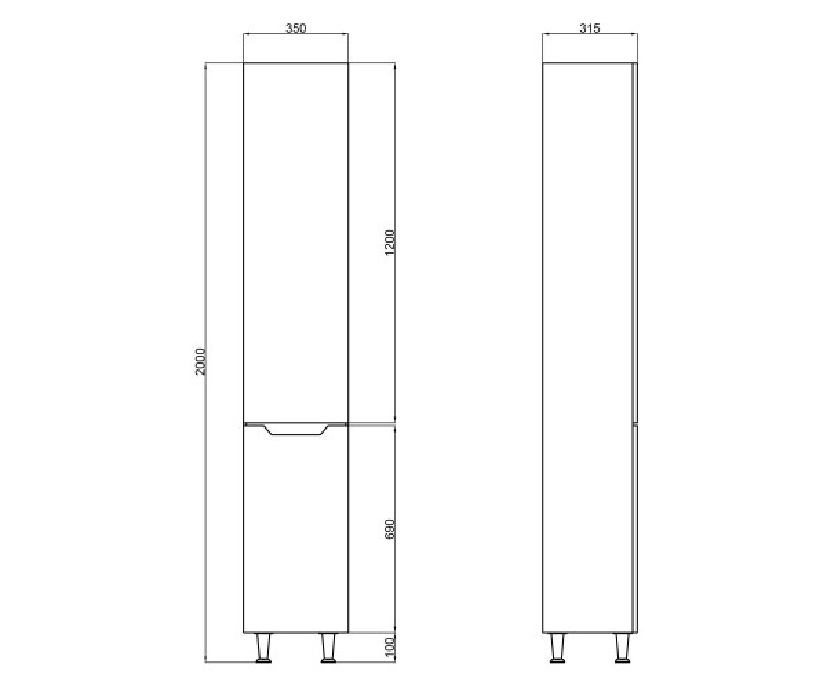 Пенал напольный  SCORPIO QT1475PN1901KLW:Чертеж 
