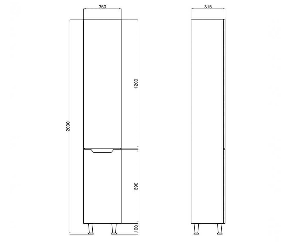 Пенал напольный  SCORPIO QT1475PN1901KRW:Чертеж 