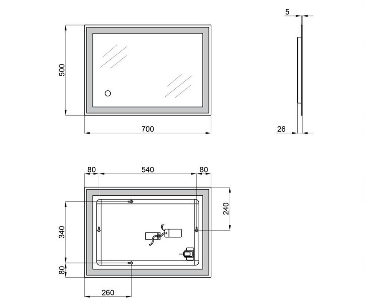 Зеркало прямоугольное 50х70 см  STORK QT15781403W:Чертеж 