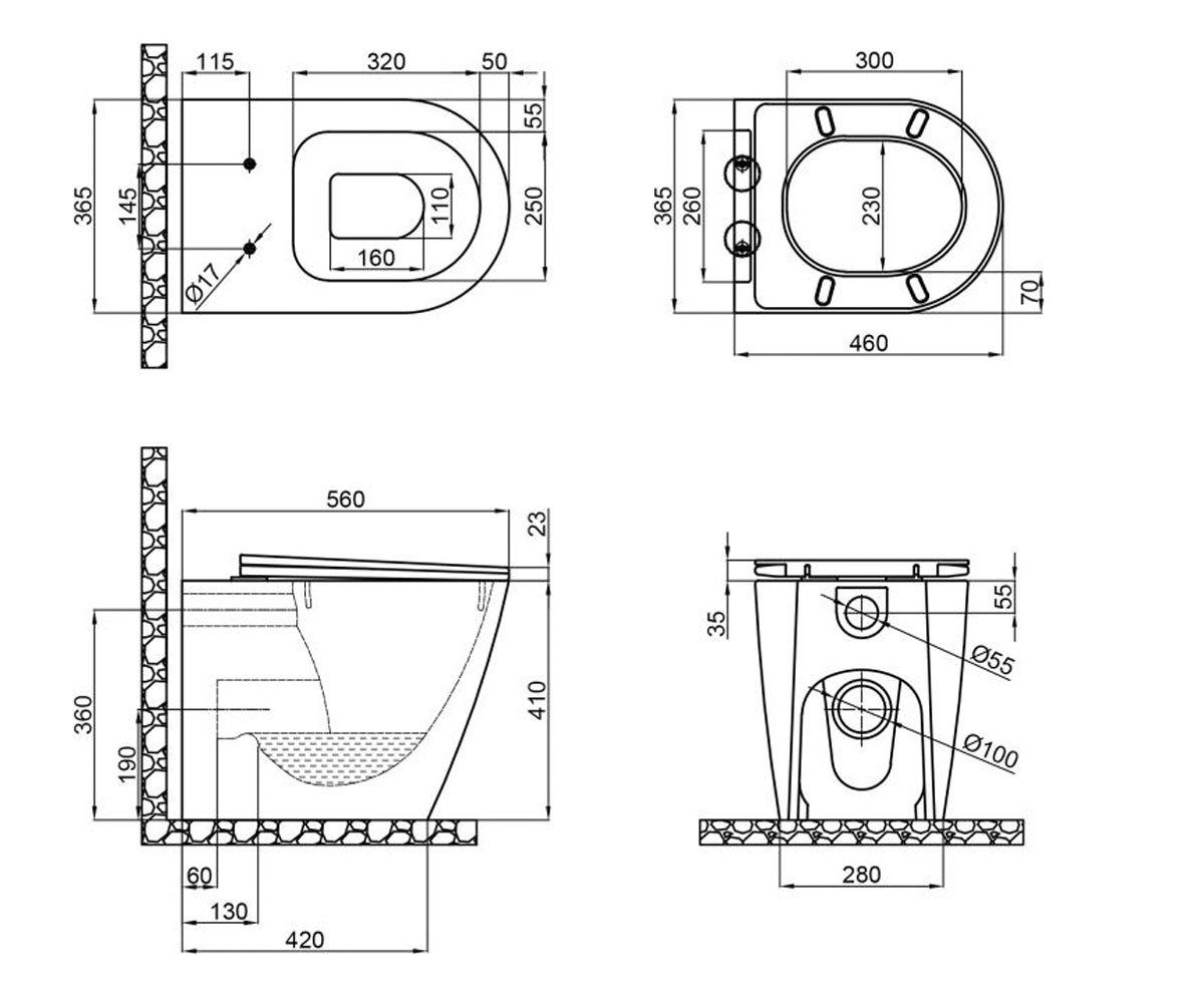 Унитаз безободковый  SWAN QT16223178W:Чертеж 