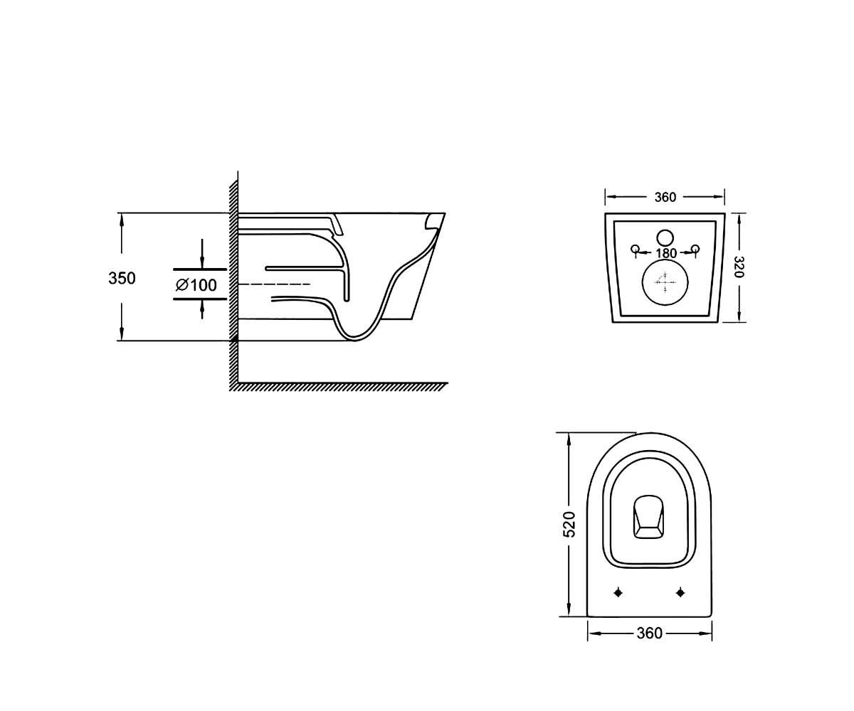 Унитаз подвесной безободковый  SWAN QT16335180W:Чертеж 