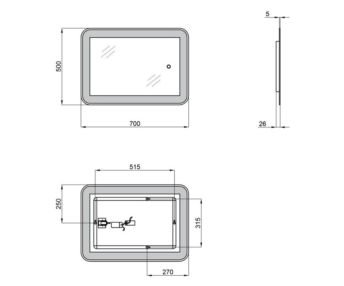 Зеркало с подсветкой 50х70 см  SWAN QT167814145070W:Чертеж 