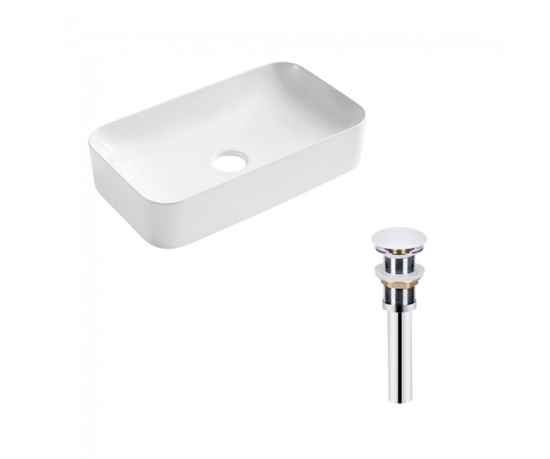 Комплект Qtap Tern: Раковина накладна прамокутна 605x350x140 мм WHITE + Донний клапан PU02 QTAP  QT17112270WN47304 QT17112270WN47304