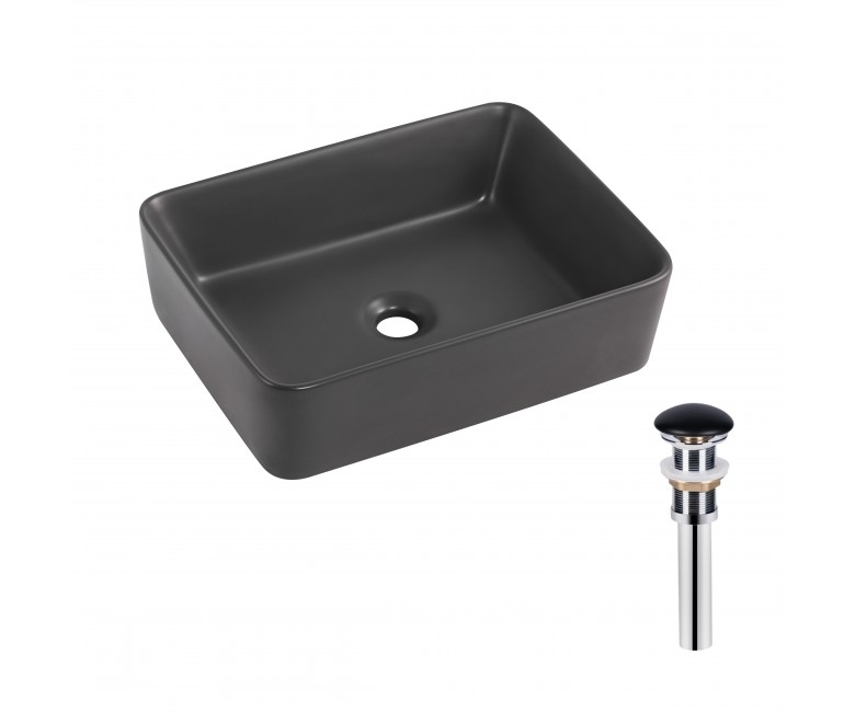 Раковина накладна Qtap Tern 480x370x135 мм, Anthracite, прямокутна, з донним клапаном QT17116069AN QTAP  QT17116069AN QT17116069AN