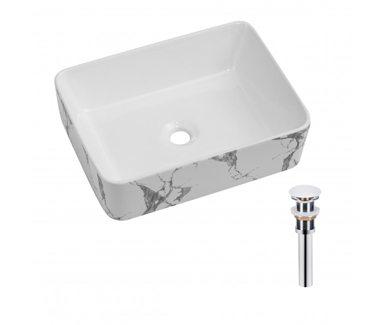 Раковина накладна Qtap Tern 480x370x135 мм, Marble, прямокутна, з донним клапаном QT17116069MR QTAP  QT17116069MR QT17116069MR
