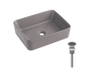 Раковина накладна Qtap Tern 480x370x135 мм, Stone grey, прямокутна, з донним клапаном QT17116069SG QTAP  QT17116069SG
