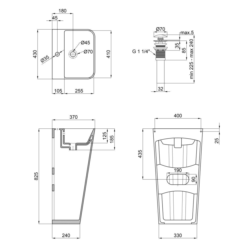 Раковина напольная с донным клапаном  TERN QT1711G302WN47320:Чертеж 