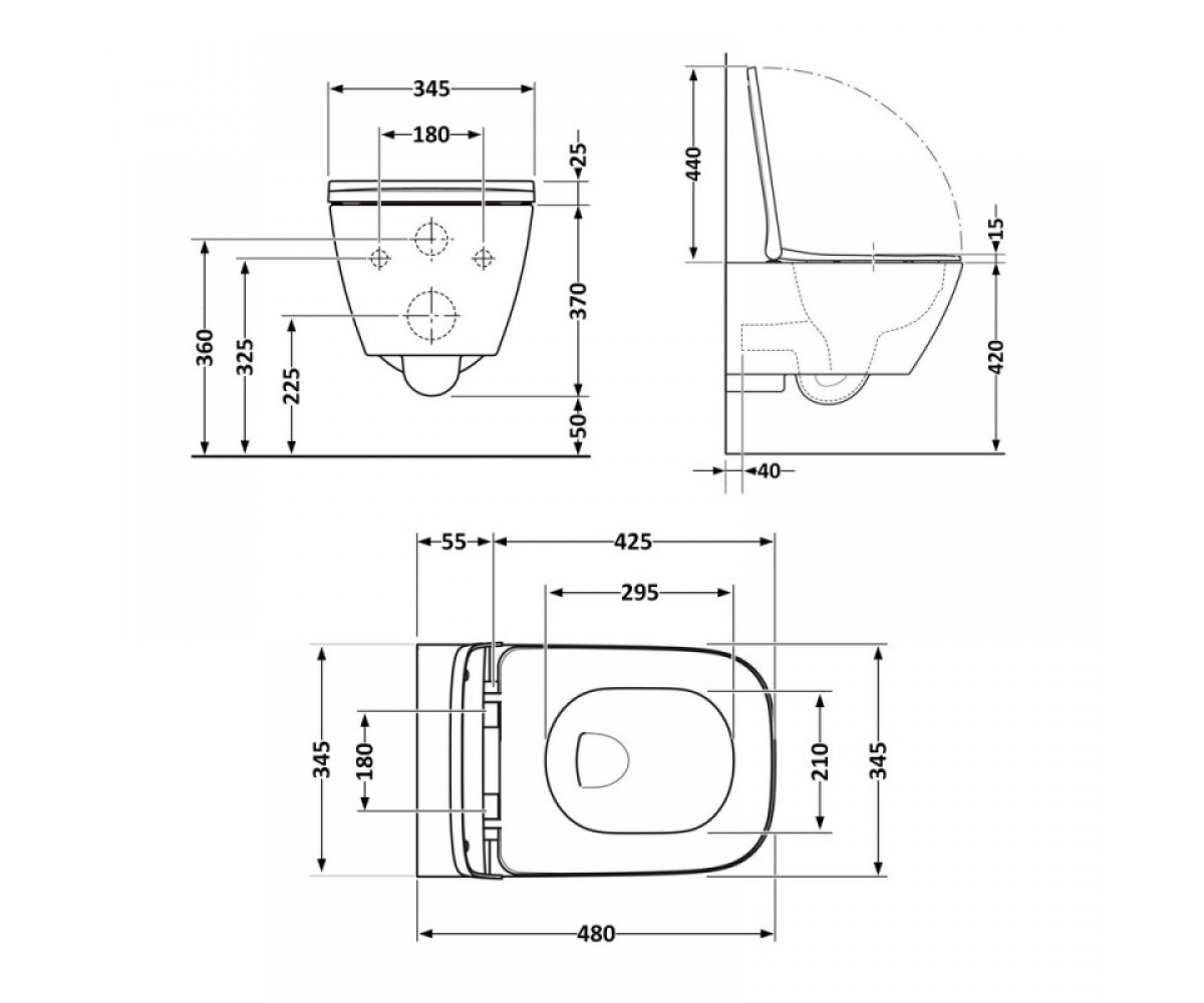Чаша унитаза с сиденьем  TERN NEW ULTRA QUIET QT17332303ASMB:Чертеж 