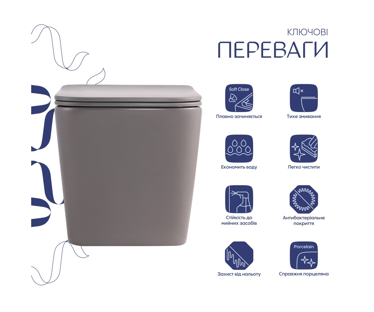 Унитаз подвесной Tern Ultra Quiet 490×365×325 мм, Stone Grey, с сиденьем Slim Duroplast / Soft-close / Quick Release QT17332303A