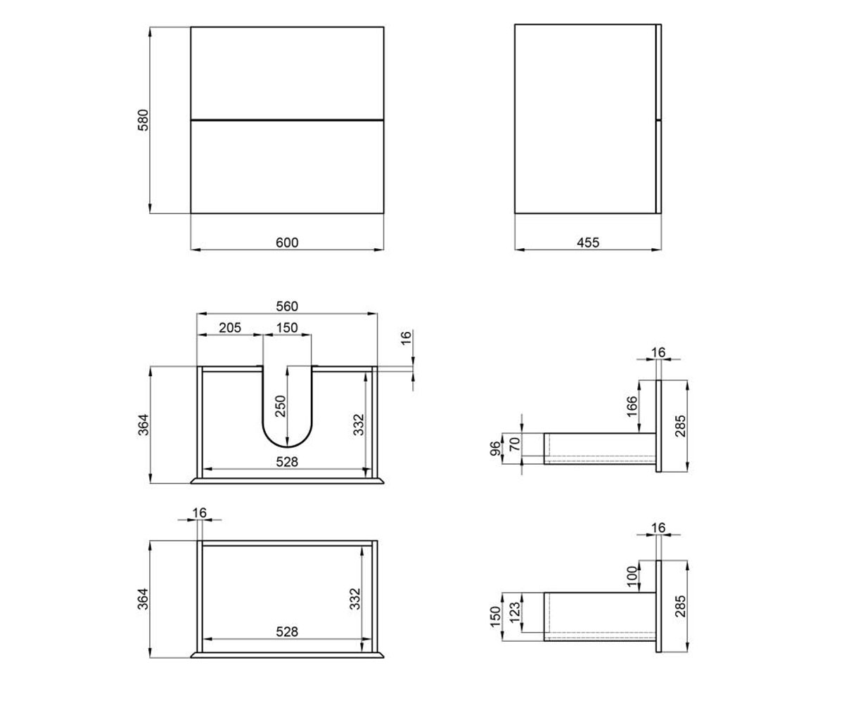 Подвесная тумба 60 см  TERN QT1774TPL601W:Чертеж 