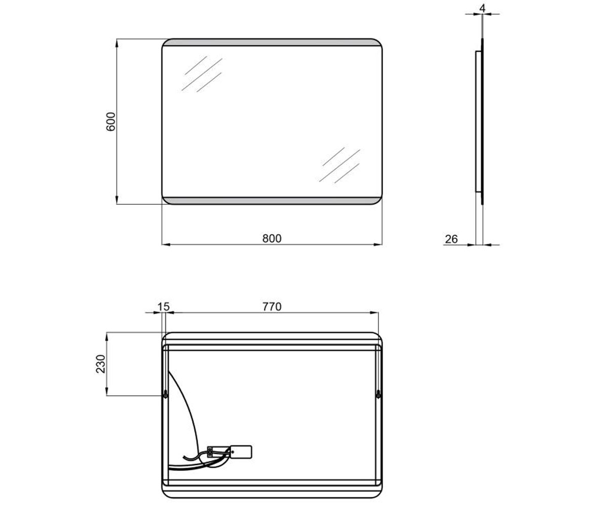 Зеркало с подсветкой 60х80 см  TERN QT177812086080W:Чертеж 