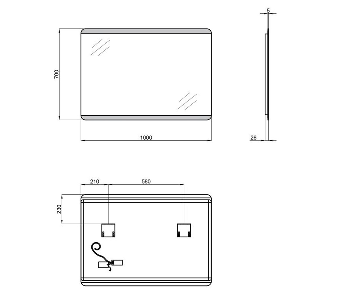 Зеркало светодиодное 100х70 см  TERN QT1778120870100W:Чертеж 