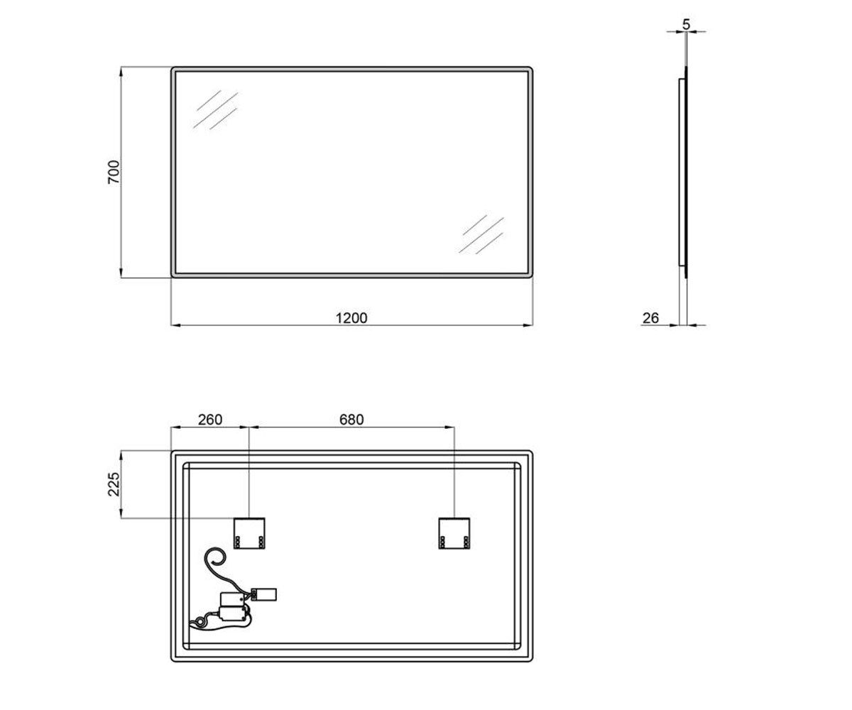 Зеркало сенсорное 120х70 см  TERN QT1778140470120W:Чертеж 