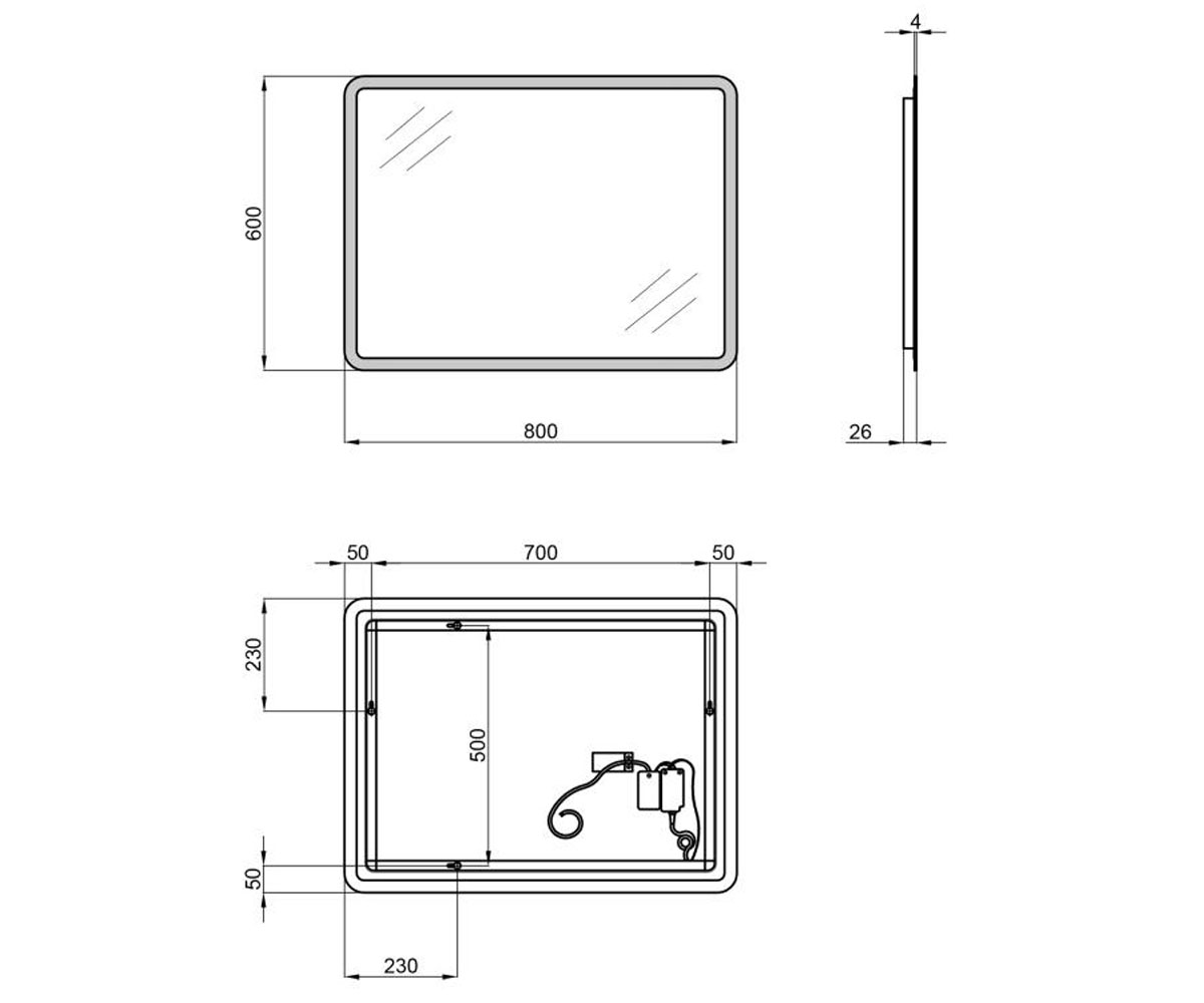 Зеркало сенсорное 60х80 см  TERN QT177814276080W:Чертеж 