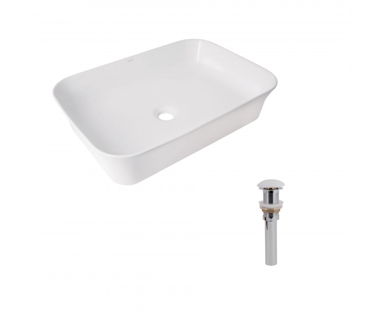 Комплект Qtap Virgo N: Раковина накладна 560x380x130 мм, White, прямокутна + Донний клапан Pop-up PU02 QTAP  QT18116308W48462 QT18116308W48462