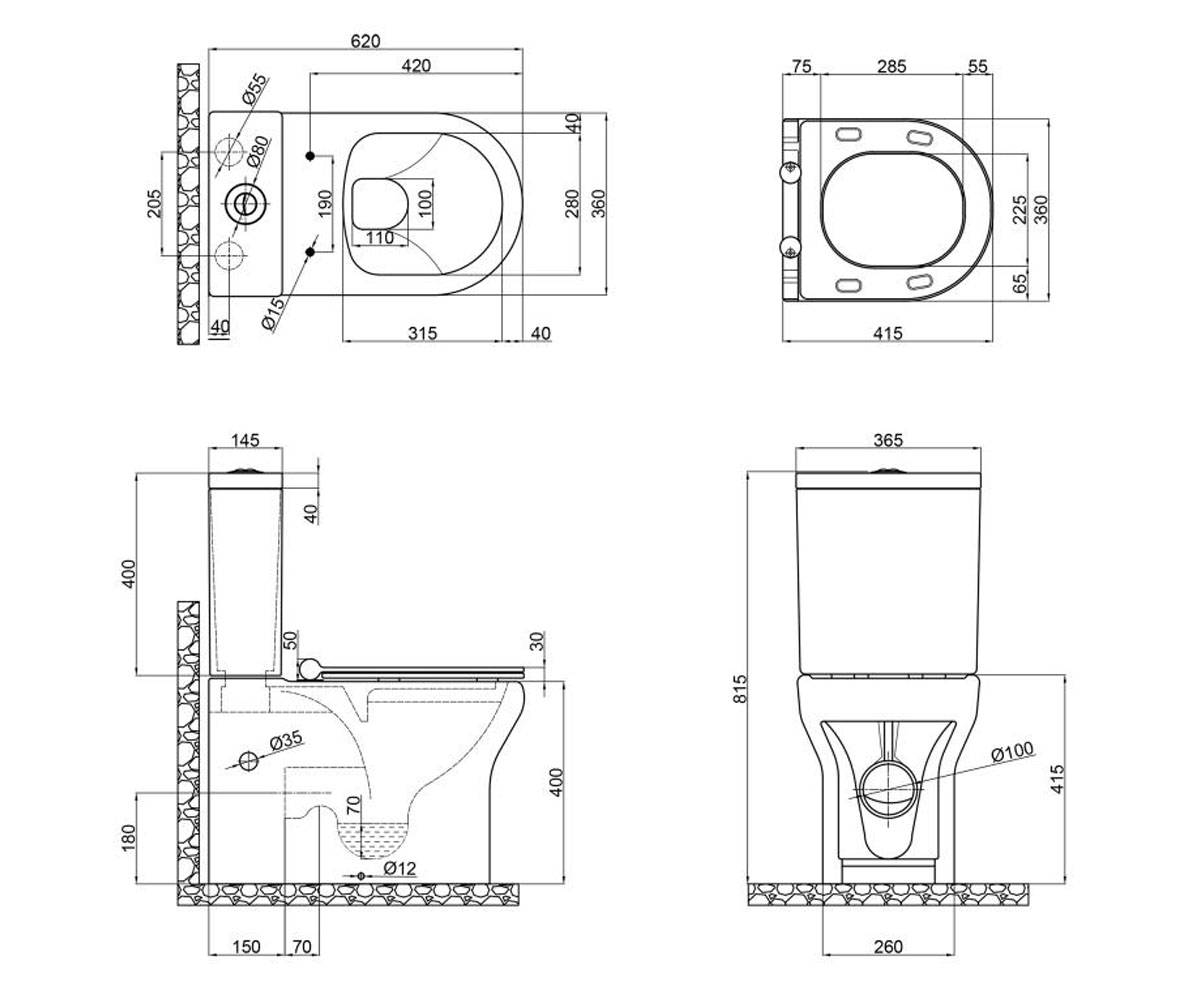 Унитаз компакт  AQUARIUS QT2122C665PW:Чертеж 