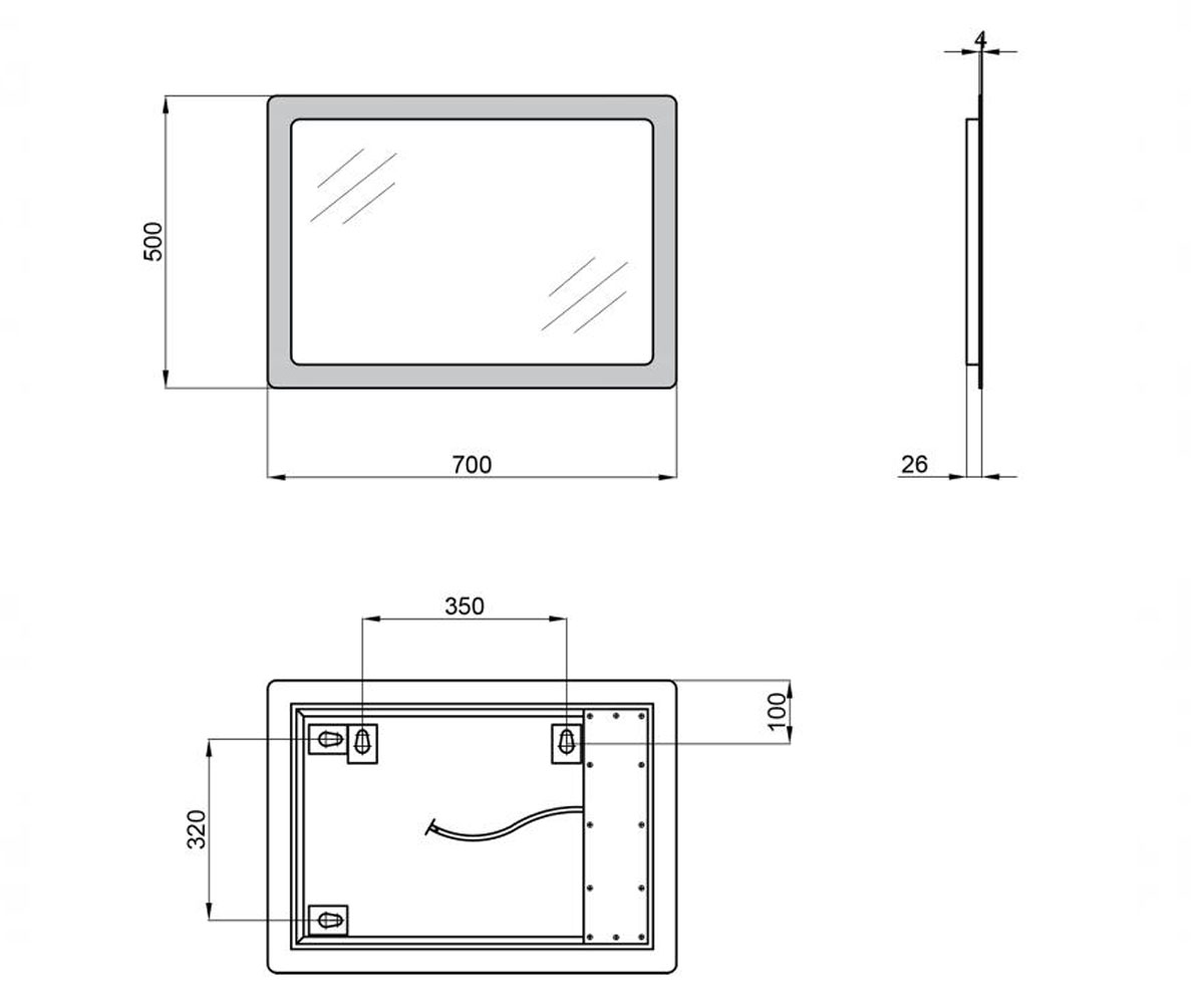 Зеркало сенсорное 70х50 см  AQUARIUS QT2178141980120W:Чертеж 