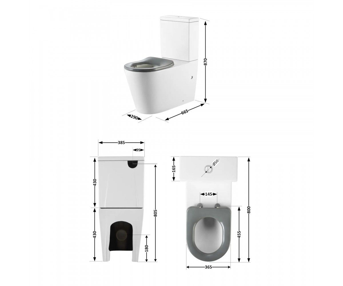 Унитаз-компакт с сиденьем  FREEDOM QT22226098W:Чертеж 