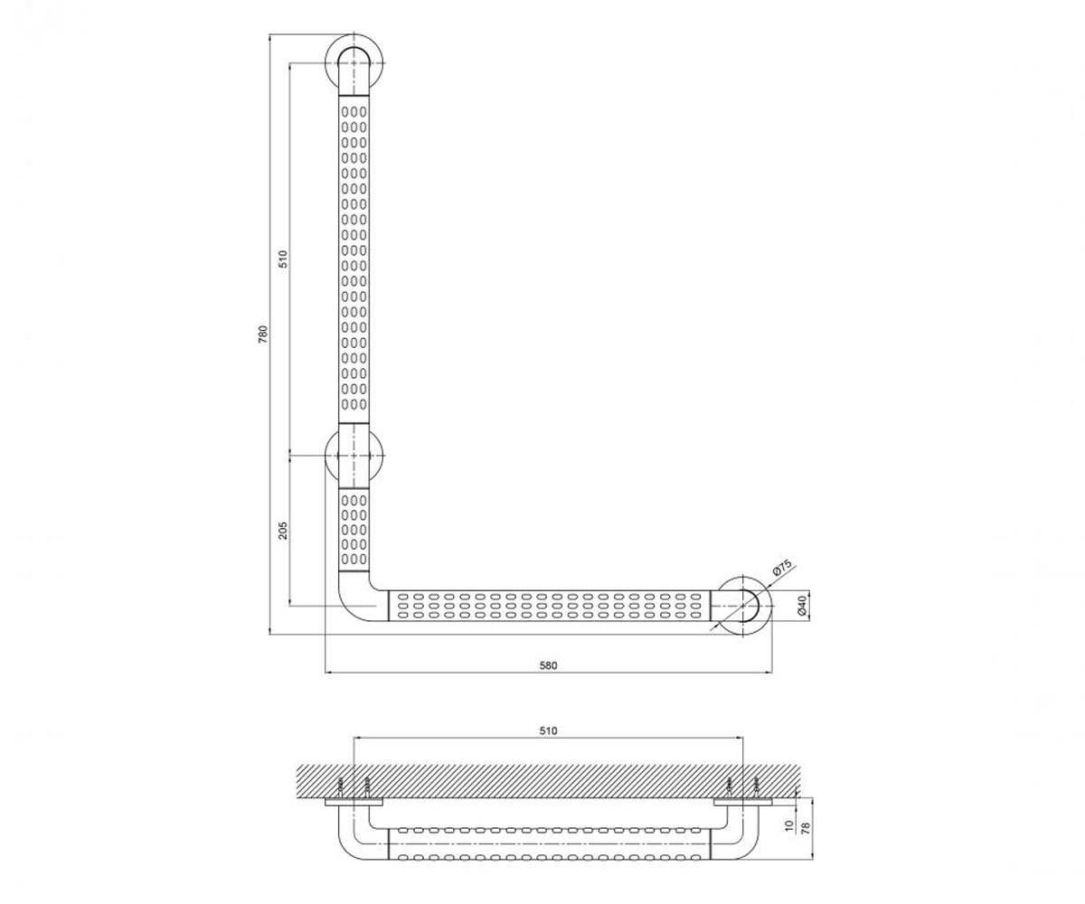 Поручень универсальный 58 см  FREEDOM QT2291CZ6003W:Чертеж 