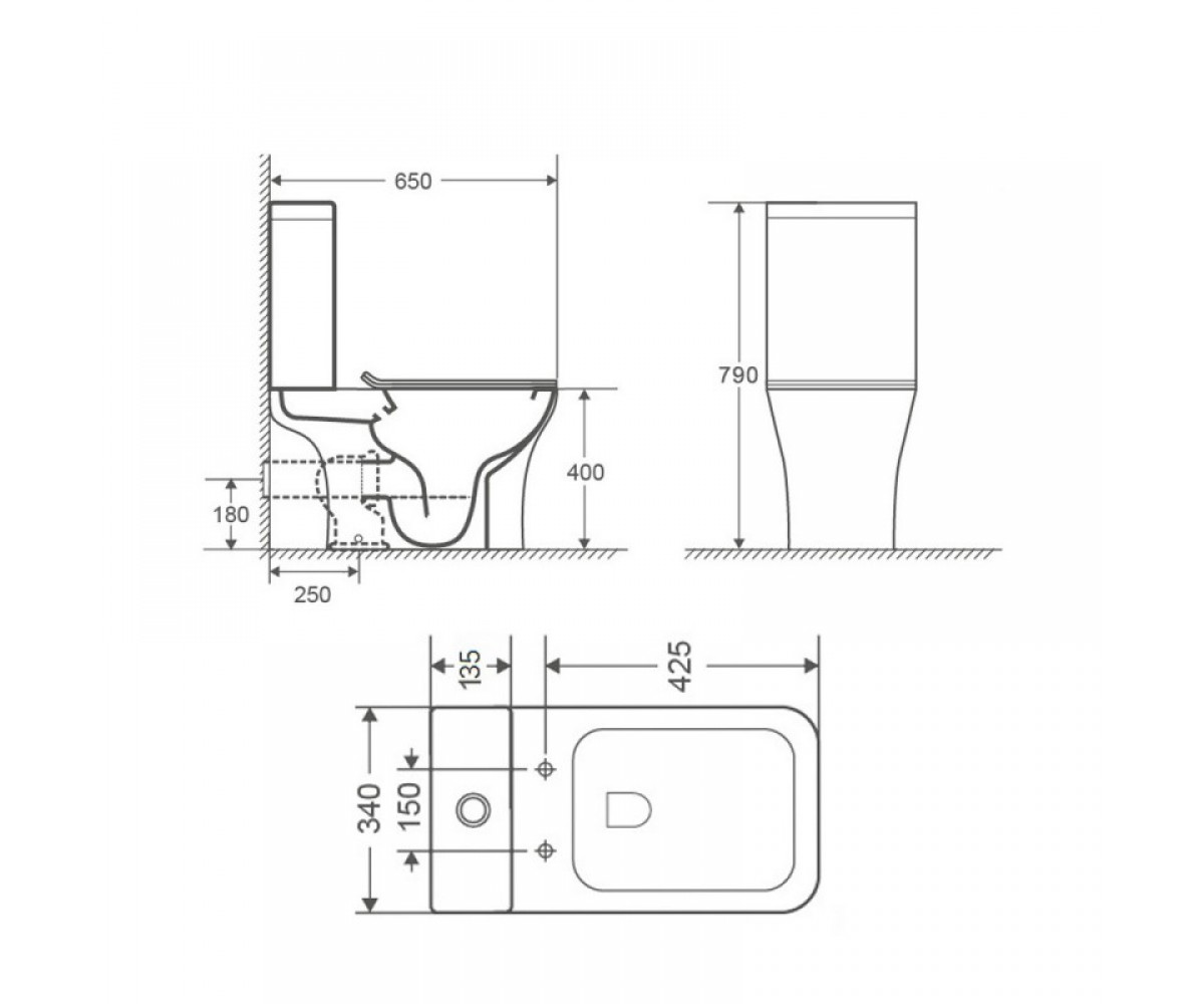 Унитаз компакт с сиденьем  PRESTO QUADRO QT24221215AW:Чертеж 
