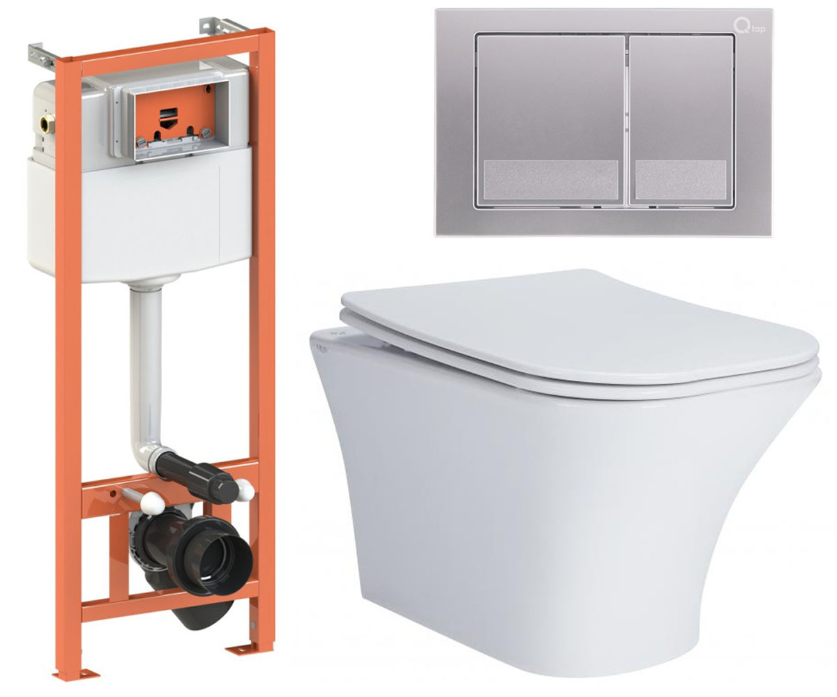 Унитаз с инсталляцией 4 в 1 QTAP PRESTO QT24332615EW0133M425M06029SAT QT24332615EW0133M425M06029SAT