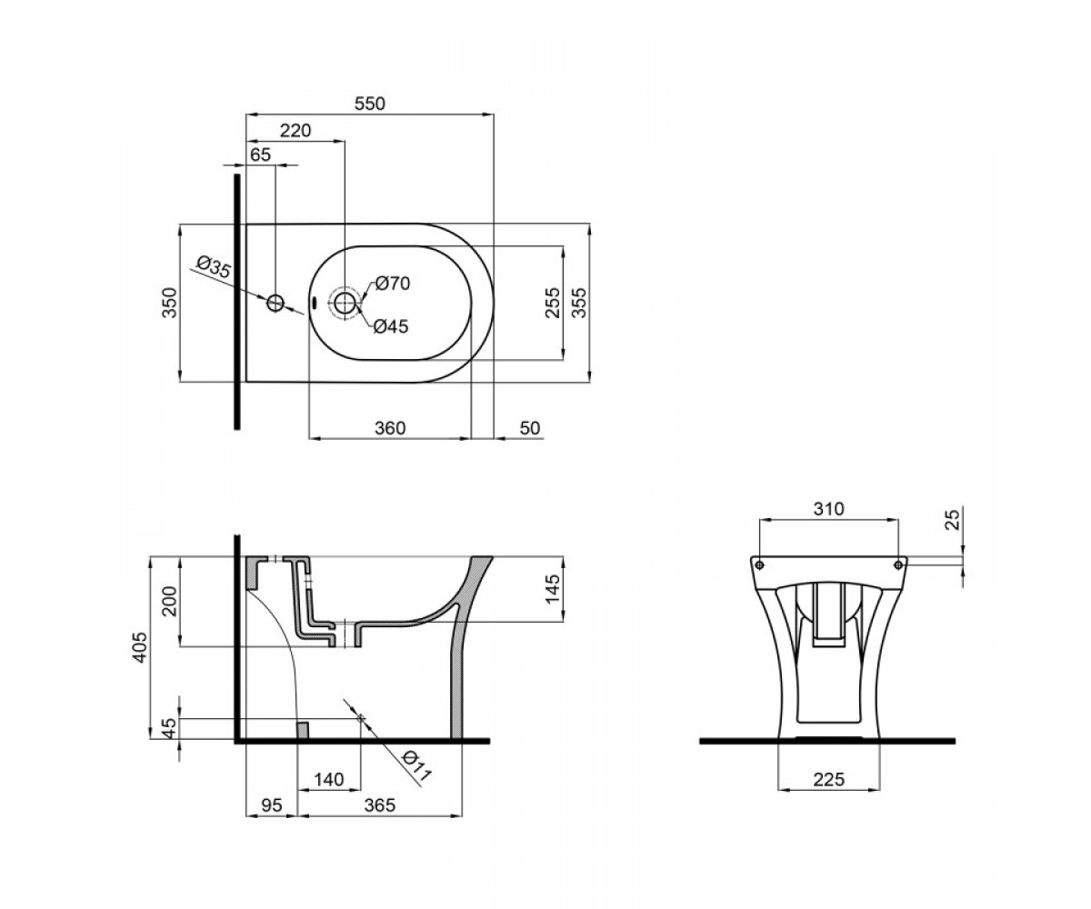 Напольное керамическое биде  PRESTO QT24441217C:Чертеж 
