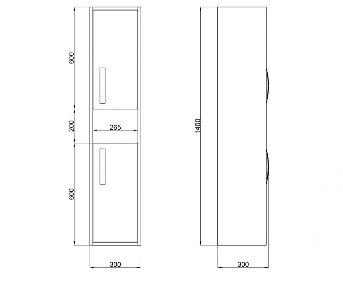 Пенал подвесной правый 30 см  PISCES QT2576PP1451RWO:Чертеж 