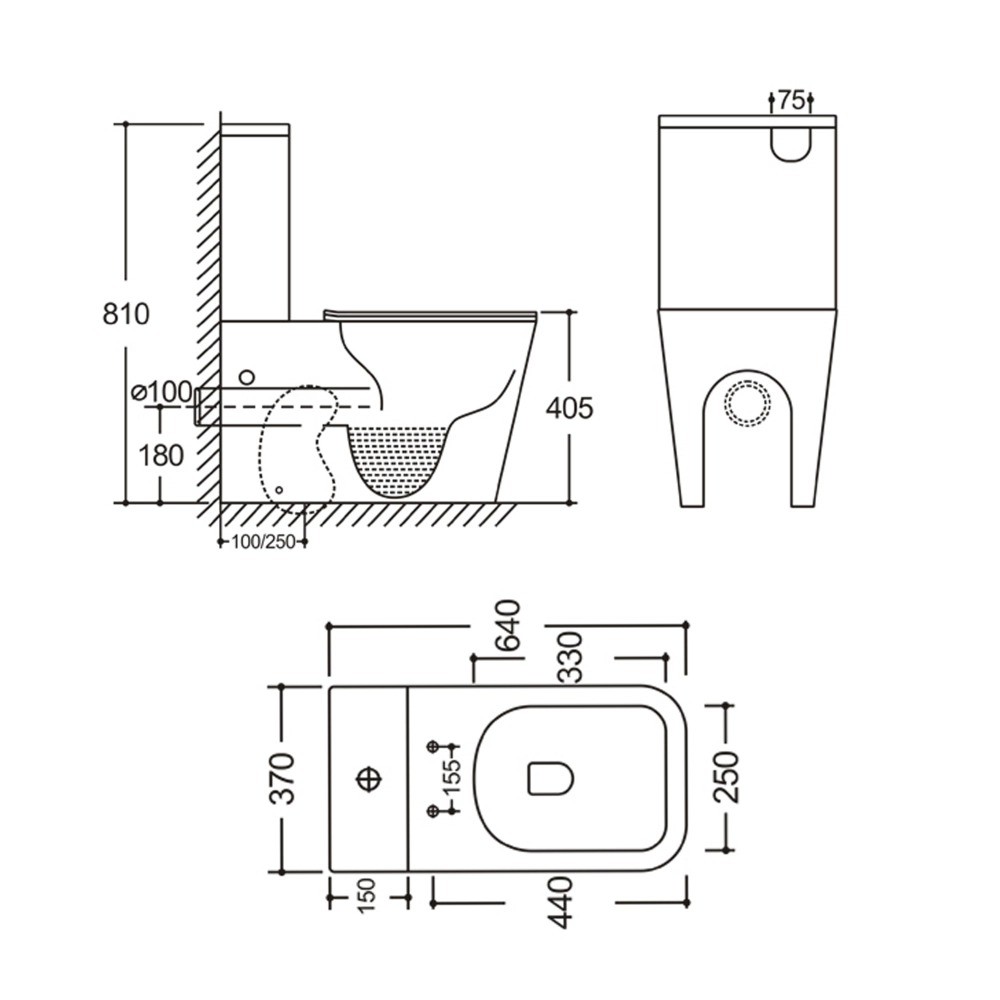 Унитаз с бачком и сиденьем  STENAVA RIMLESS QT27228303W:Чертеж 
