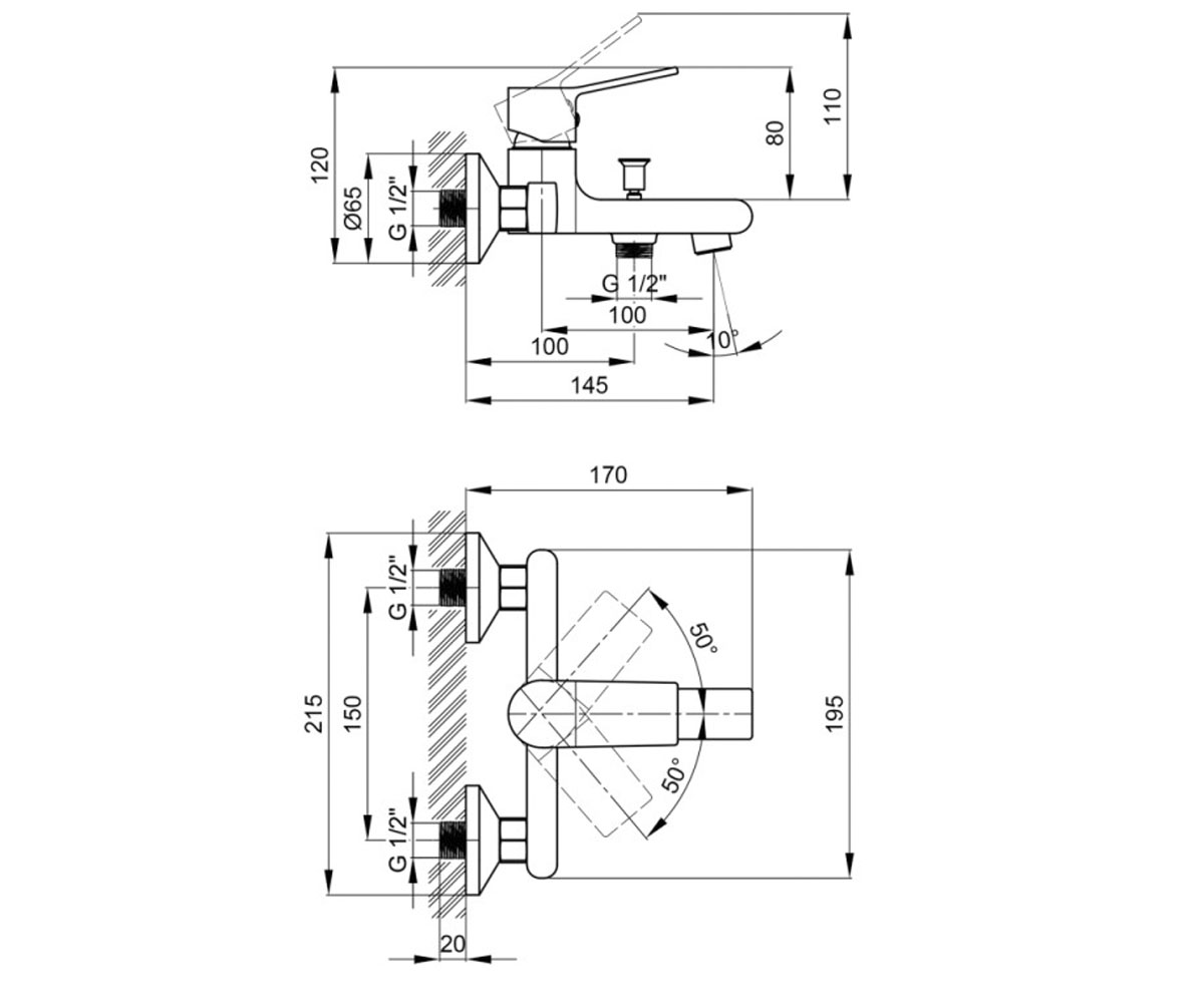 Смеситель для ванны  JAVORNIK QT3014107DC:Чертеж 