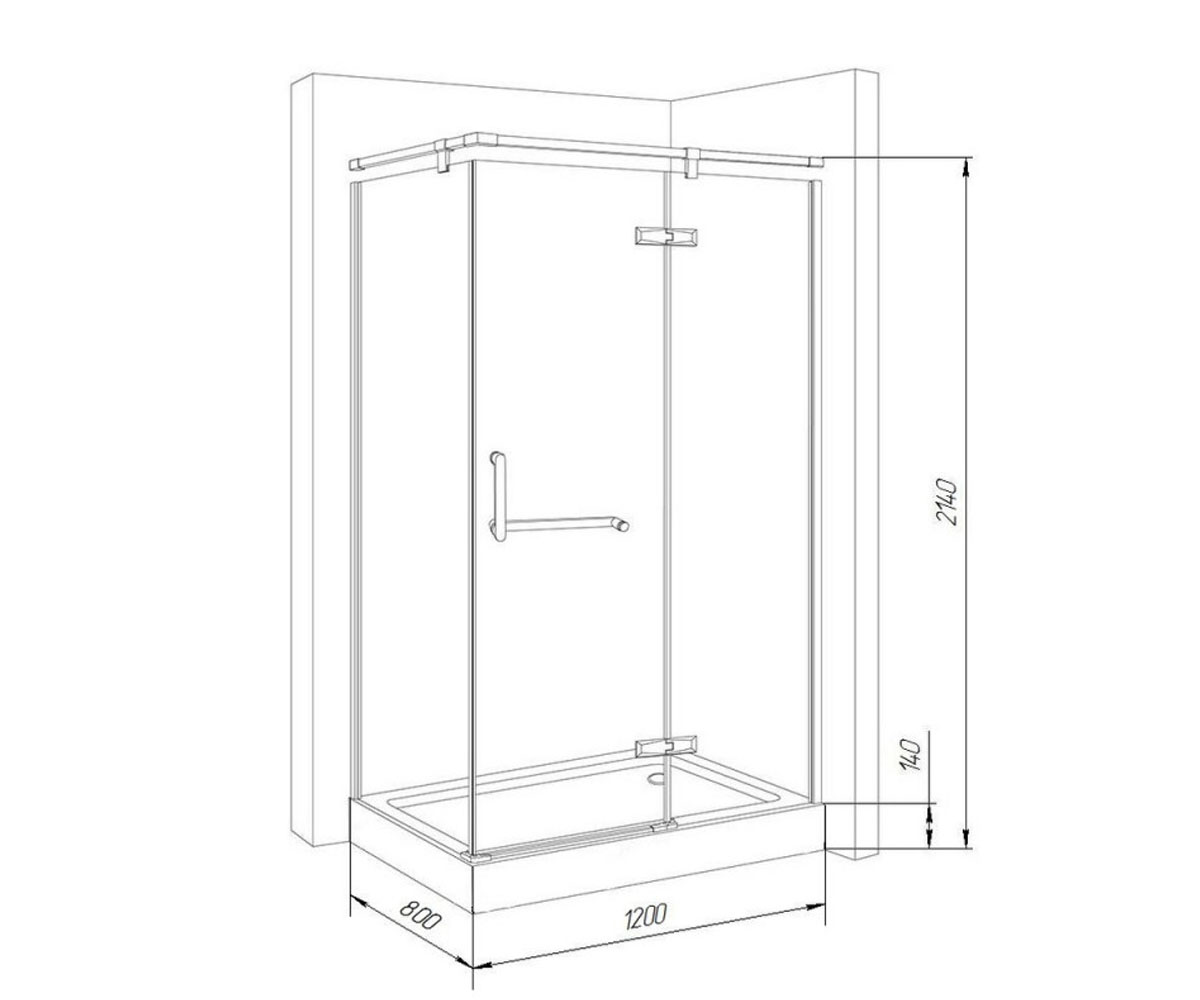 Душевая кабина 120х80 см  ANGLE QTANGSC120801AT6SUS:Чертеж 